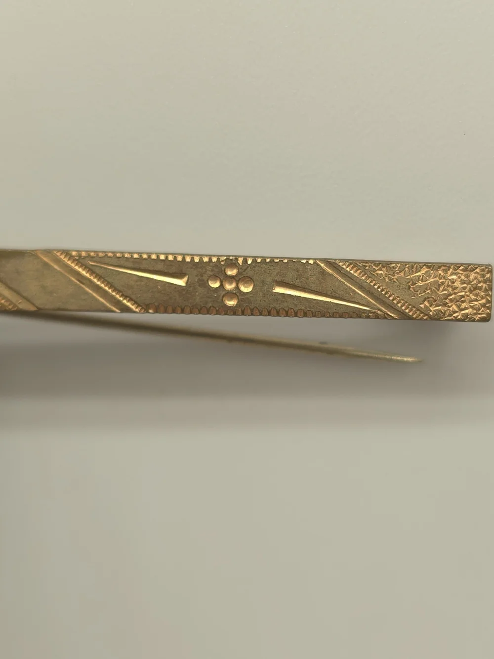 Antique Engraved Bar Brooch Gold Tone Geometric Design Edwardian 2.5